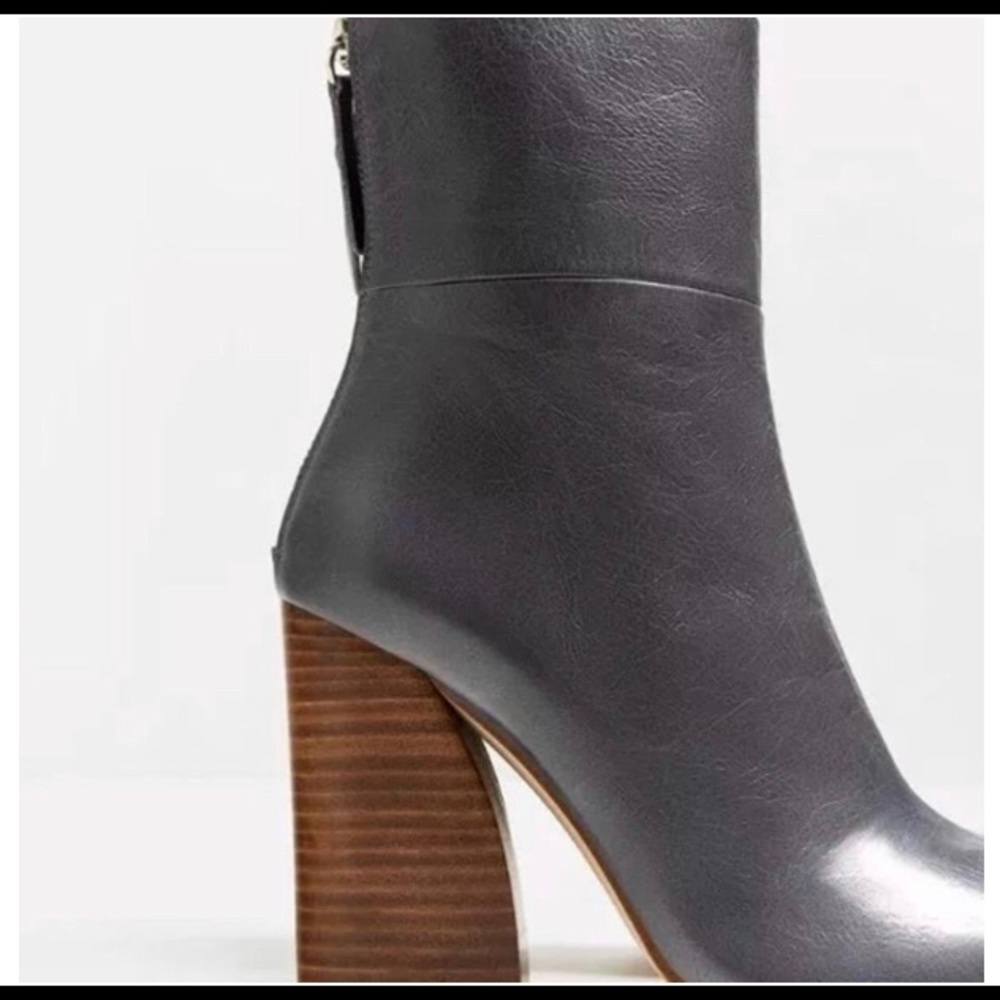 Zara Grey Ankle Boots with Wooden Heel